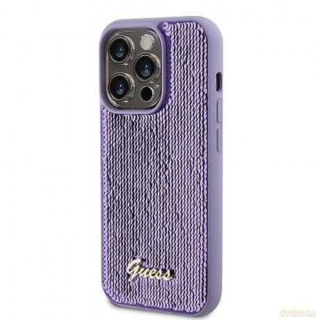 Etui Guess Sequin Script Metal na iPhone 15 Pro - fioletowe