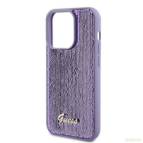 Etui Guess Sequin Script Metal na iPhone 15 Pro - fioletowe