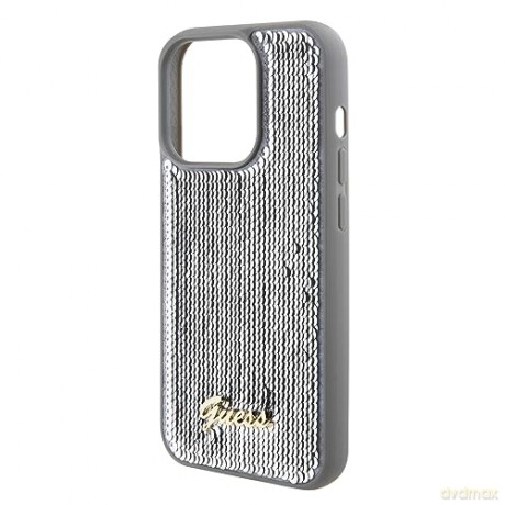 Etui Guess Sequin Script Metal na iPhone 15 Pro - srebrne
