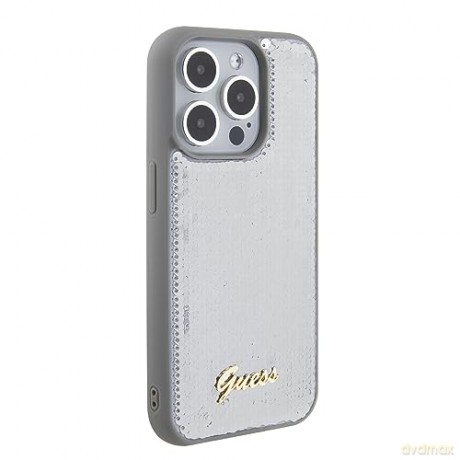 Etui Guess Sequin Script Metal na iPhone 15 Pro Max - srebrne