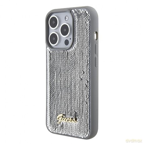 Etui Guess Sequin Script Metal na iPhone 15 Pro Max - srebrne