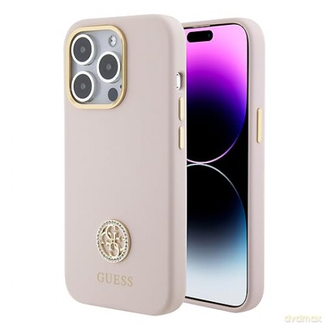 Etui Guess Silicone Logo Strass 4G do iPhone 15 Pro Max - różowe