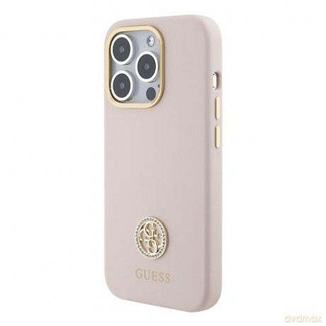 Etui Guess Silicone Logo Strass 4G do iPhone 15 Pro Max - różowe