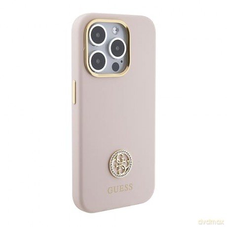 Etui Guess Silicone Logo Strass 4G do iPhone 15 Pro Max - różowe
