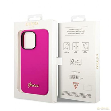 Etui Guess Silicone Vintage Gold Logo na iPhone 14 Pro - fuksjowe