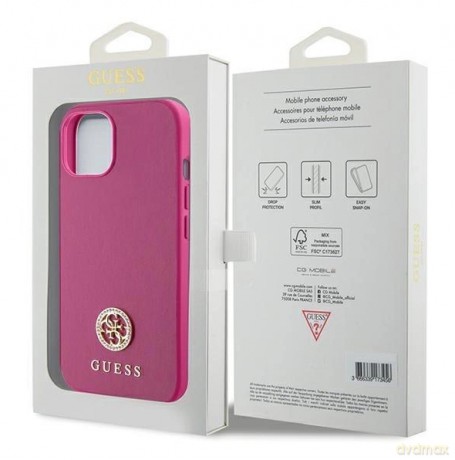 Etui Guess Strass Metal Logo do iPhone 15 - różowe