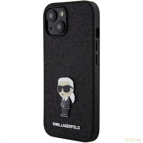 Etui Karl Lagerfeld Fixed Glitter Ikonik Logo Metal Pin do iPhone 15 - czarne