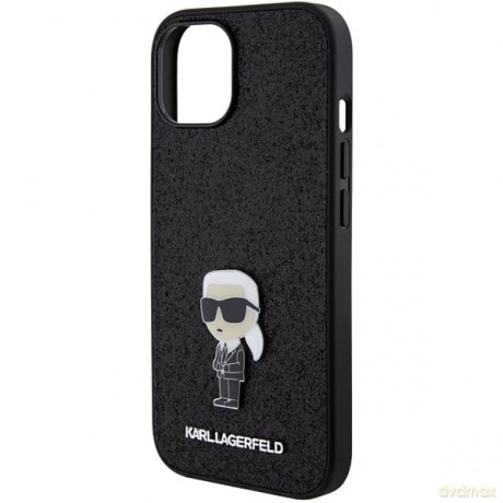 Etui Karl Lagerfeld Fixed Glitter Ikonik Logo Metal Pin do iPhone 15 - czarne