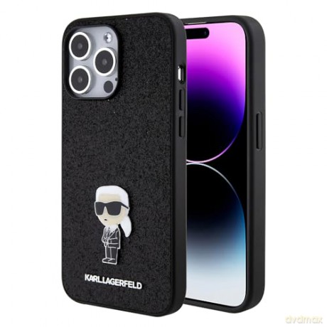 Etui Karl Lagerfeld Fixed Glitter Ikonik Logo Metal Pin do iPhone 15 Pro - czarne
