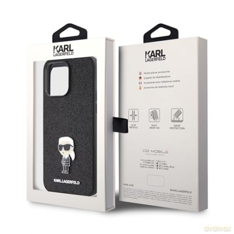 Etui Karl Lagerfeld Fixed Glitter Ikonik Logo Metal Pin do iPhone 15 Pro - czarne