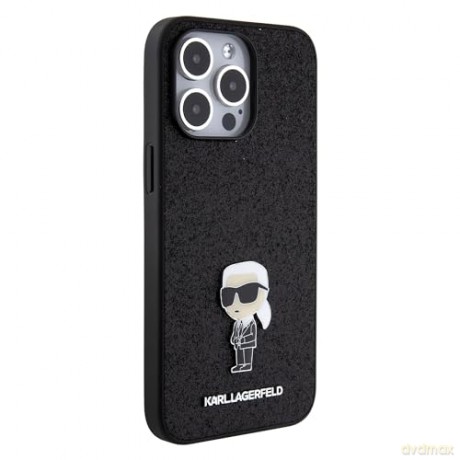 Etui Karl Lagerfeld Fixed Glitter Ikonik Logo Metal Pin do iPhone 15 Pro - czarne