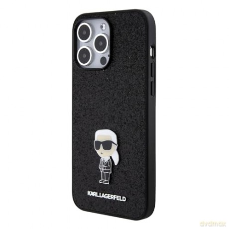 Etui Karl Lagerfeld Fixed Glitter Ikonik Logo Metal Pin do iPhone 15 Pro Max - czarne