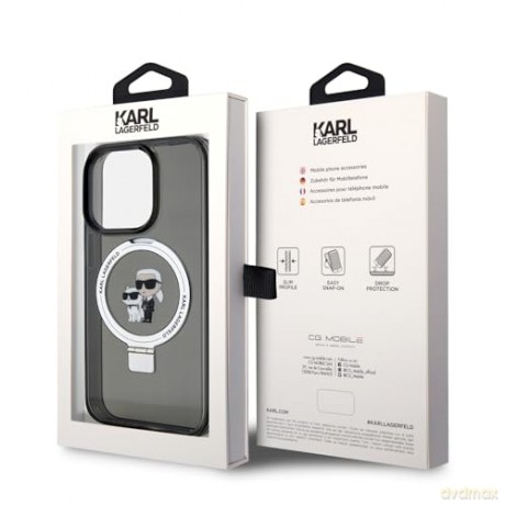 Etui Karl Lagerfeld Ring Stand Karl&Choupettte MagSafe do iPhone 15 Pro - czarne