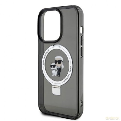 Etui Karl Lagerfeld Ring Stand Karl&Choupettte MagSafe do iPhone 15 Pro - czarne
