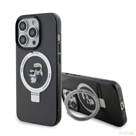 Etui Karl Lagerfeld Ring Stand Karl&Choupettte MagSafe do iPhone 15 Pro Max - czarne