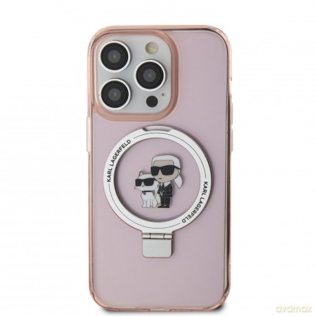 Etui Karl Lagerfeld Ring Stand Karl&Choupettte MagSafe do iPhone 15 Pro Max - różowe