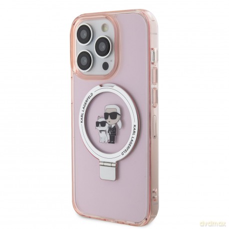 Etui Karl Lagerfeld Ring Stand Karl&Choupettte MagSafe do iPhone 15 Pro Max - różowe