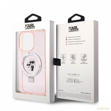 Etui Karl Lagerfeld Ring Stand Karl&Choupettte MagSafe do iPhone 15 Pro Max - różowe