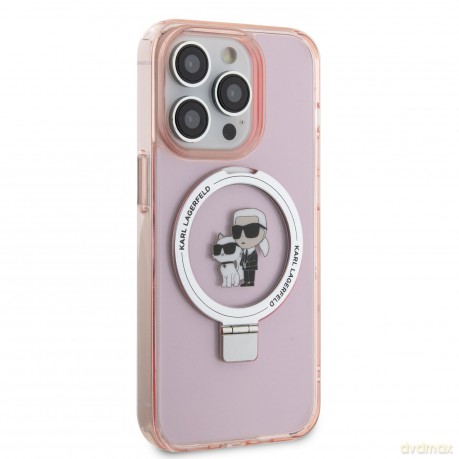 Etui Karl Lagerfeld Ring Stand Karl&Choupettte MagSafe do iPhone 15 Pro Max - różowe