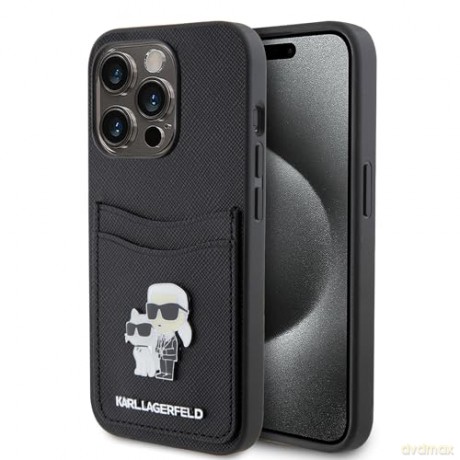 Etui Karl Lagerfeld Saffiano Cardslot Karl&Choupette Metal Pin do iPhone 15 Pro - czarne
