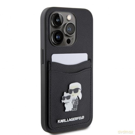 Etui Karl Lagerfeld Saffiano Cardslot Karl&Choupette Metal Pin do iPhone 15 Pro - czarne