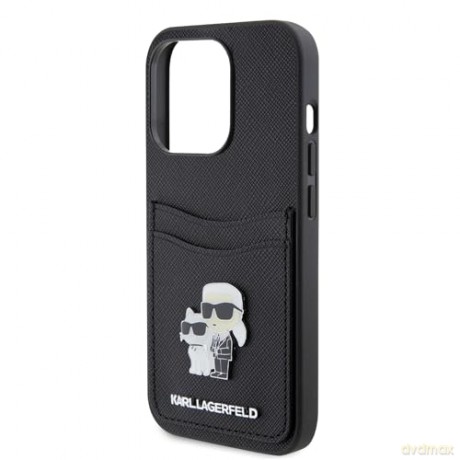 Etui Karl Lagerfeld Saffiano Cardslot Karl&Choupette Metal Pin do iPhone 15 Pro - czarne