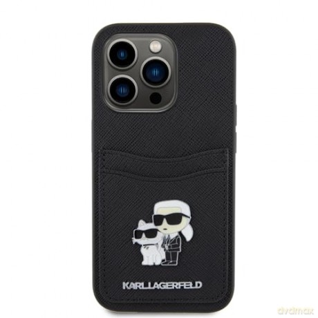 Etui Karl Lagerfeld Saffiano Cardslot Karl&Choupette Metal Pin do iPhone 15 Pro - czarne