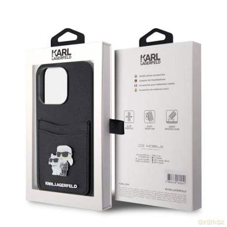 Etui Karl Lagerfeld Saffiano Cardslot Karl&Choupette Metal Pin do iPhone 15 Pro - czarne