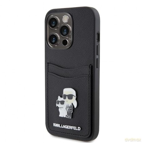 Etui Karl Lagerfeld Saffiano Cardslot Karl&Choupette Metal Pin do iPhone 15 Pro - czarne