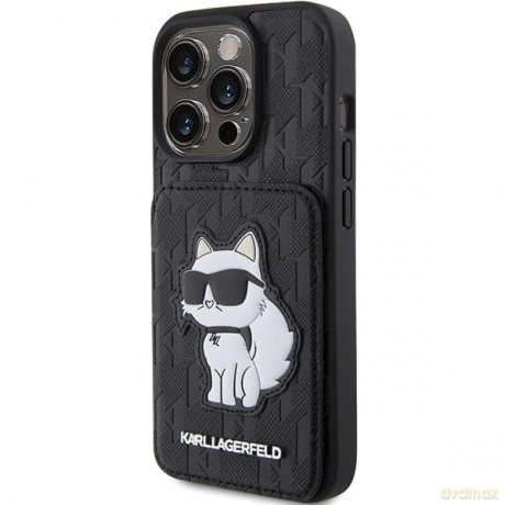 Etui Karl Lagerfeld Saffiano Cardslots and Stand Monogram Choupette do iPhone 15 Pro Max - czarne