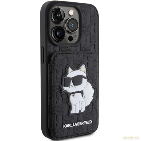 Etui Karl Lagerfeld Saffiano Cardslots and Stand Monogram Choupette do iPhone 15 Pro Max - czarne
