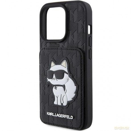 Etui Karl Lagerfeld Saffiano Cardslots and Stand Monogram Choupette do iPhone 15 Pro Max - czarne