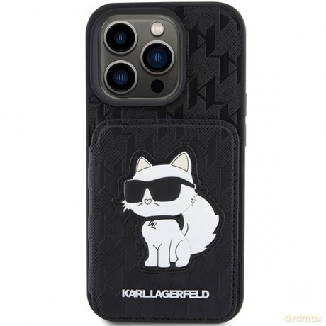 Etui Karl Lagerfeld Saffiano Cardslots and Stand Monogram Choupette do iPhone 15 Pro Max - czarne