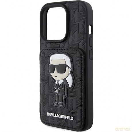 Etui Karl Lagerfeld Saffiano Cardslots and Stand Monogram Ikonik Patch do iPhone 15 Pro Max - czarne