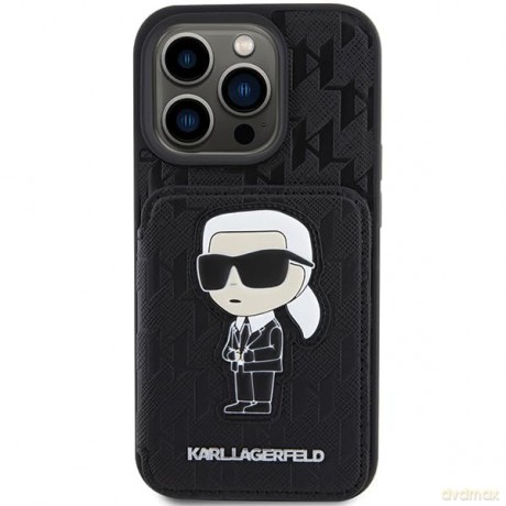 Etui Karl Lagerfeld Saffiano Cardslots and Stand Monogram Ikonik Patch do iPhone 15 Pro Max - czarne