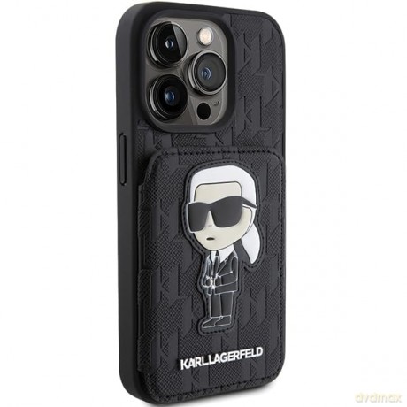 Etui Karl Lagerfeld Saffiano Cardslots and Stand Monogram Ikonik Patch do iPhone 15 Pro Max - czarne