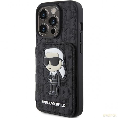 Etui Karl Lagerfeld Saffiano Cardslots and Stand Monogram Ikonik Patch do iPhone 15 Pro Max - czarne