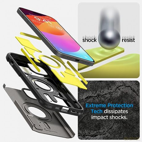 Etui Spigen Tough Armor MagSafe z podstawką do iPhone 15 - brąz