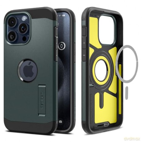 Etui Spigen Tough Armor MagSafe z podstawką do iPhone 15 Pro - zielone