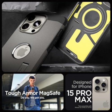 Etui Spigen Tough Armor MagSafe z podstawką do iPhone 15 Pro Max - brąz