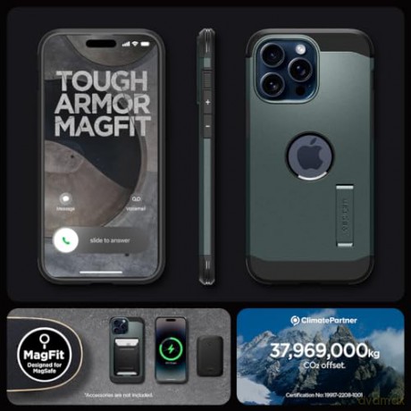 Etui Spigen Tough Armor MagSafe z podstawką do iPhone 15 Pro Max - zielone