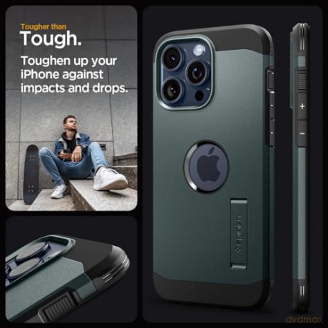 Etui Spigen Tough Armor MagSafe z podstawką do iPhone 15 Pro Max - zielone