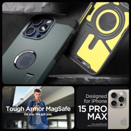 Etui Spigen Tough Armor MagSafe z podstawką do iPhone 15 Pro Max - zielone