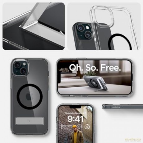 Etui Spigen Ultra Hybrid S MagSafe z podstawką do iPhone 15 - czarne