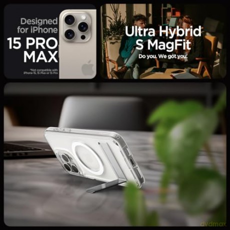 Etui Spigen Ultra Hybrid S MagSafe z podstawką do iPhone 15 Pro Max - przezroczyste