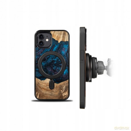 Etui z drewna i żywicy na iPhone 12/12 Pro MagSafe Bewood Unique Neptun - granatowo-czarne