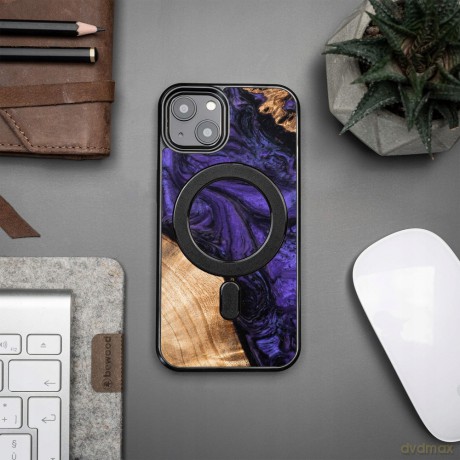 Etui z drewna i żywicy na iPhone 13 MagSafe Bewood Unique Violet - fioletowo-czarne