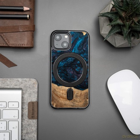 Etui z drewna i żywicy na iPhone 13 Mini MagSafe Bewood Unique Neptun - granatowo-czarne