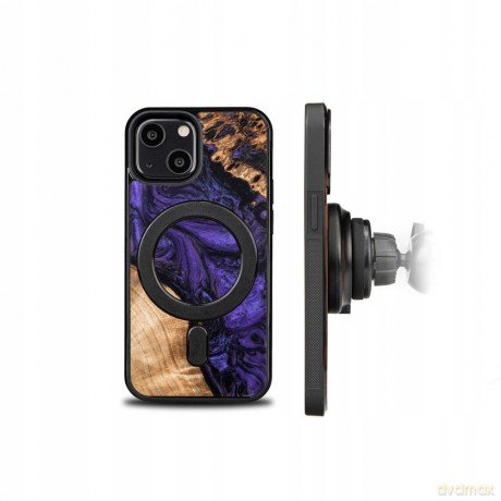 Etui z drewna i żywicy na iPhone 13 Mini MagSafe Bewood Unique Violet - fioletowo-czarne