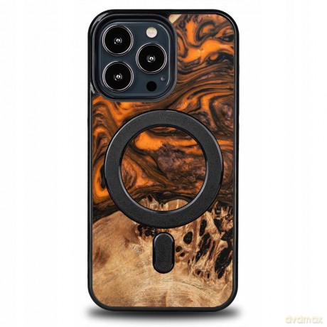 Etui z drewna i żywicy na iPhone 13 Pro MagSafe Bewood Unique Orange - pomarańczowo-czarne